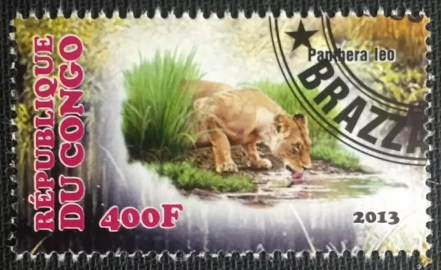 135.CONGO 2013 (400F) Gebraucht Briefmarke Wilde Tiere, Löwe