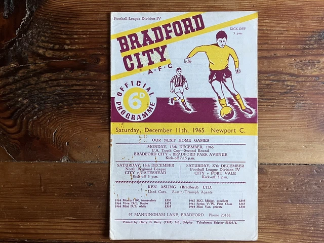 Bradford City v Newport County 65-66 Div 4 no writing