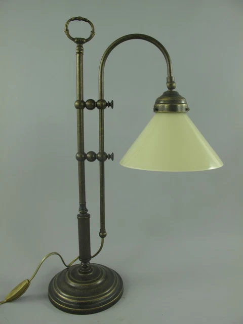 Tischlampe Antik Bankerlampe Jugendstil Schreibtischlampe Messing brüniert creme