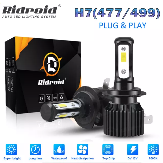 RIDROID 2x 120W 12000LM H7 LED Headlight Kit Bulbs 6500K Bright High-Low Beam UK