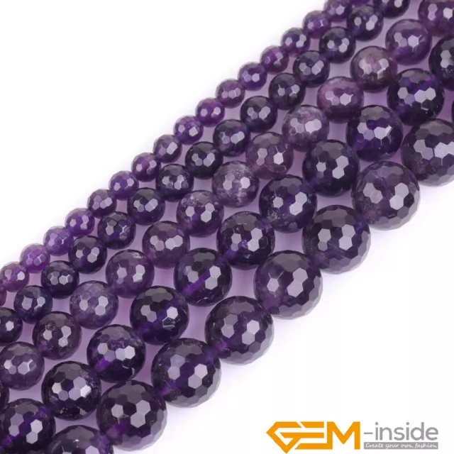 Natural AA Grade Genuine Dark Purple Amethyst Round Beads For Jewelry Making 15" 3