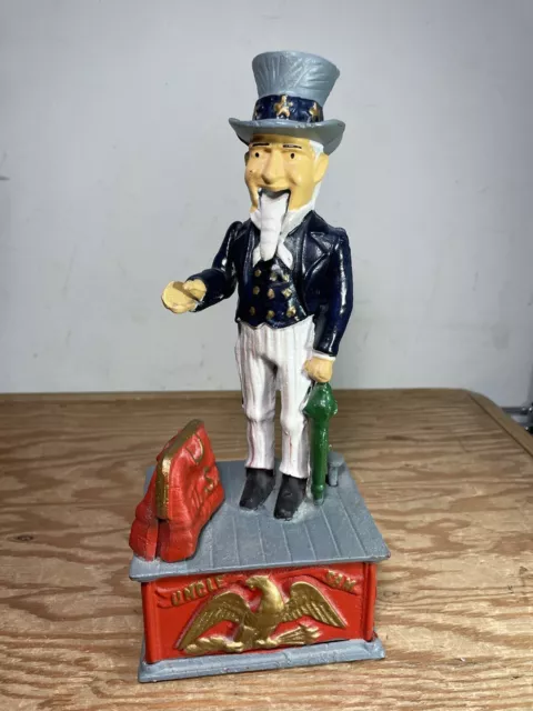 Cast Iron Uncle Sam Coin Bank Reproduction Made In Taiwan