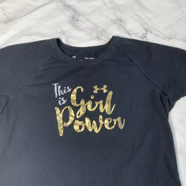 Under Armour Heatgear This Is Girl Power T Shirt Girls Size Large Loose Top N170 2
