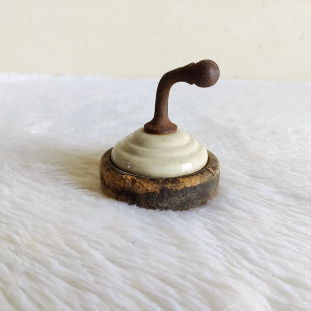 1920s Vintage Ornate Victorian Ceramic Knob Iron Wooden Wall Hook Decorative Old