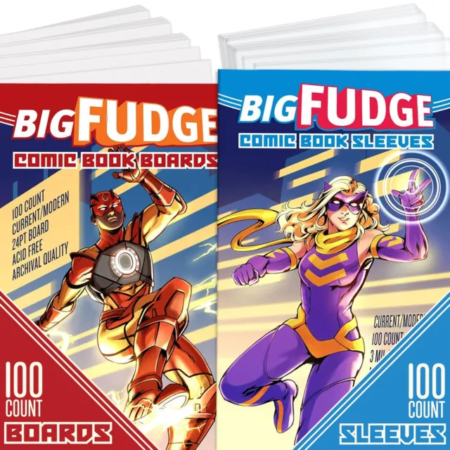 BIG FUDGE 100 Comic Hüllen und 100 Comic Boards - 18 x 27 cm Säurefreie, Klare