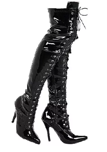Ladies Thigh High Over The Knee Fetish Boots Front Lace Stiletto Heel