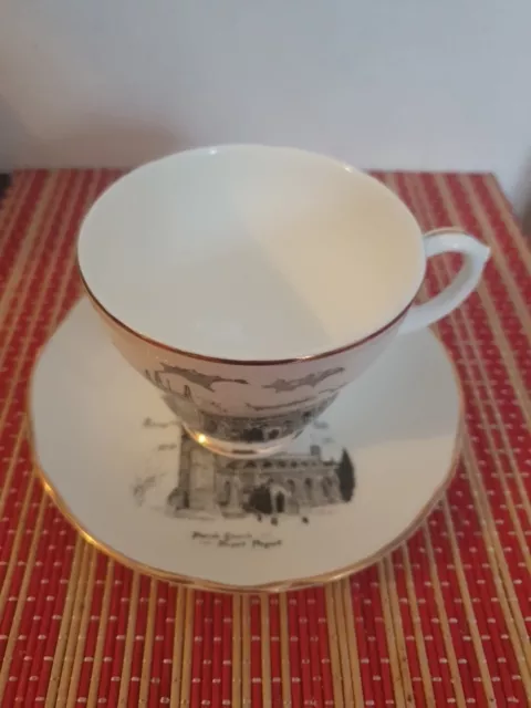 Vintage Coffee Cup And Saucer Newport Pagnell Parish Church Set 2
