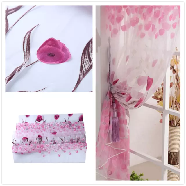 Tulip Flower Floral Tulle Voile Sheer Window Home Curtain Drape Decor HC