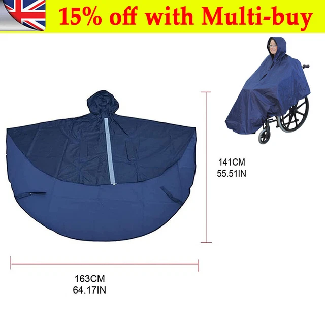Poncho Copertura Impermeabile Cappuccio Ausilio Mobilità Unisex Nb
