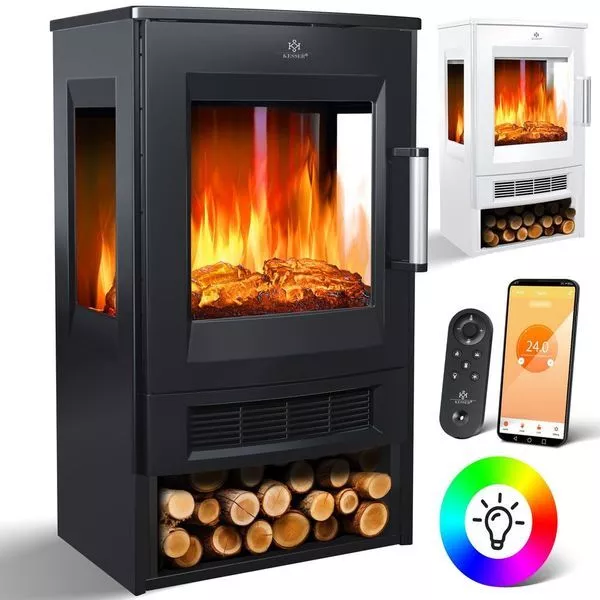 KESSER® Elektrokamin 1800W Kamin Elektrisch Ofen Heizung LED Flammeneffekt Wifi