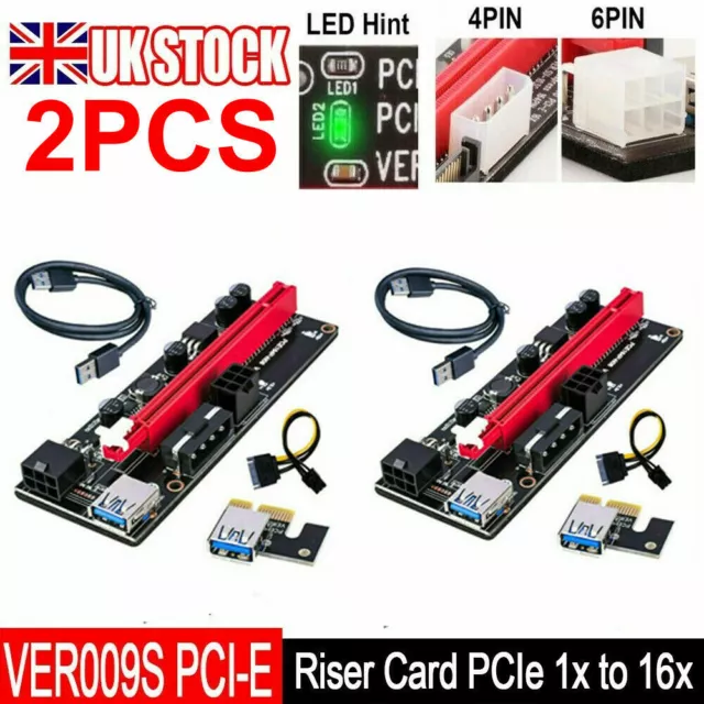 2X PCI-E Riser Card PCIe 1x to 16x USB 3.0 Data Cable Bitcoin Mining UK VER009S