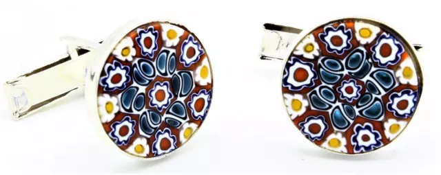 Gemelli Polsini Cufflinks Argento 925 e Murrine Vetro di Murano Made in Italy