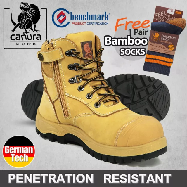 Canura Work Boots Safety Side Zip Anti Penetration Steel Toe Cap Press Stud Shoe