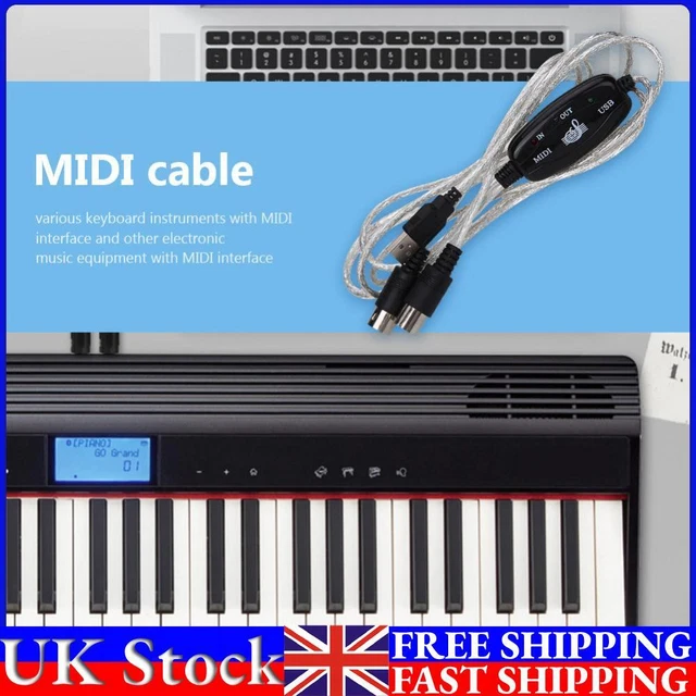 USB In-Out MIDI Interface Cable Converter PC to Music Keyboard Adapter Cord
