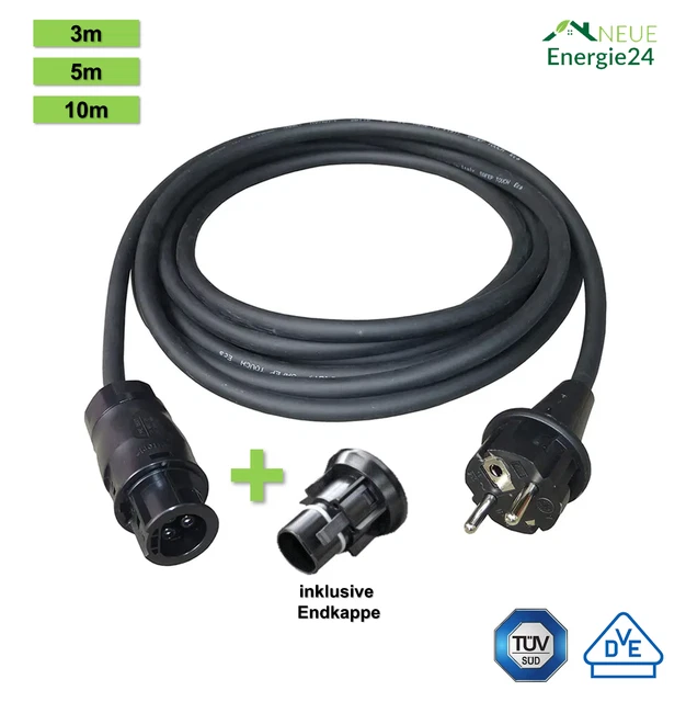 3m Betteri BC01 Schuko Solar Kabel Mit Endkappe Steckdose