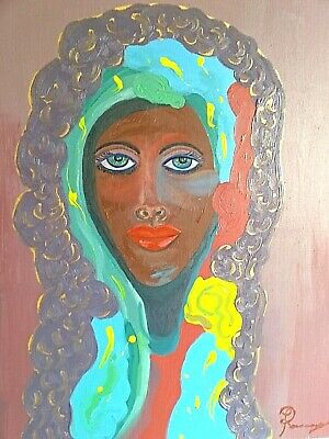 Original Oil Painting African Woman Madonna Black Virgin Mary Portrait Bust Face