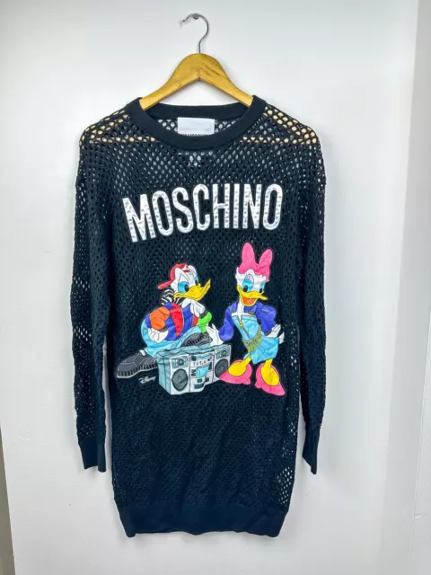 H & M MOSCHINO Wool Mesh Jersey Dress Womens S Black Donald Daisy Duck Disney