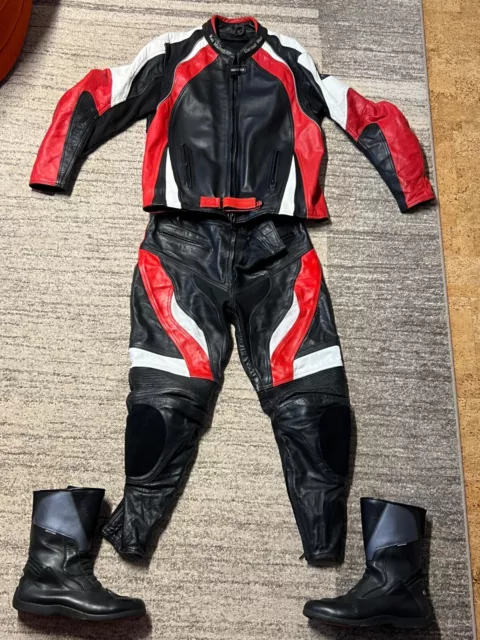 German Wear Motorrad-Lederkombi (Herren Gr. 54) + Protektoren und Schuhe (Gr.43)