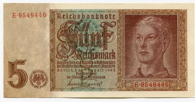 REICHSBANKNOTEN-Drittes Reich-Hitlerjunge-5 Reichsmark-!!!!UNC!!!!-KN 7-stellig