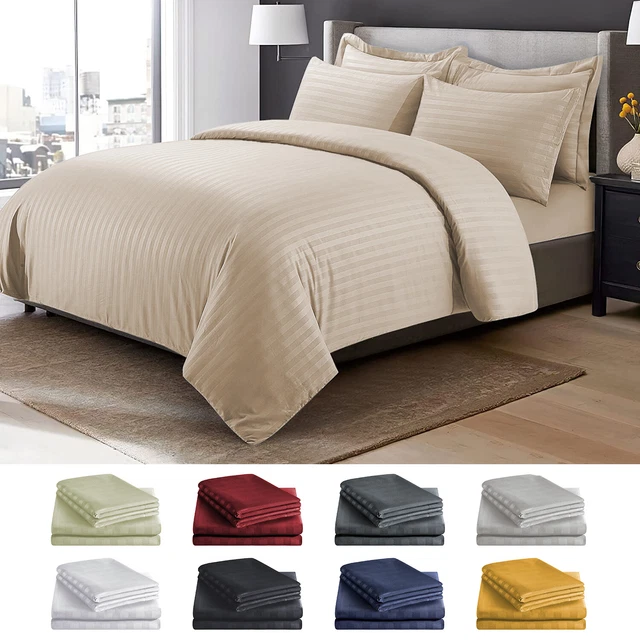 Juego de fundas de cama 100 % a rayas edredón a rayas de microfibra doble King Reino Unido