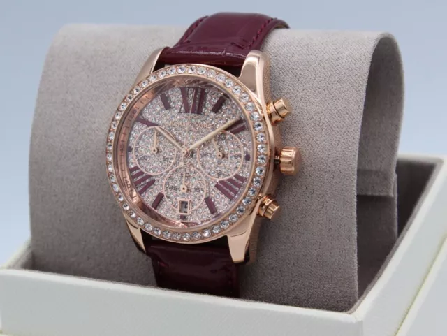 Michael Kors Lexington Lux Rose Gold Red Pave Leather Women's Watch Nib Mk2971