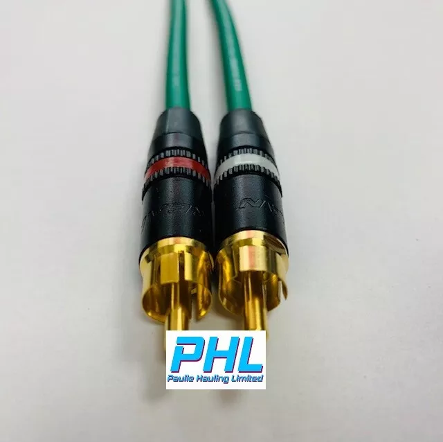 Pair Green Van Damme / Rean 0.5m Gold Plated Phono/RCA Hi-Fi Interconnect Leads