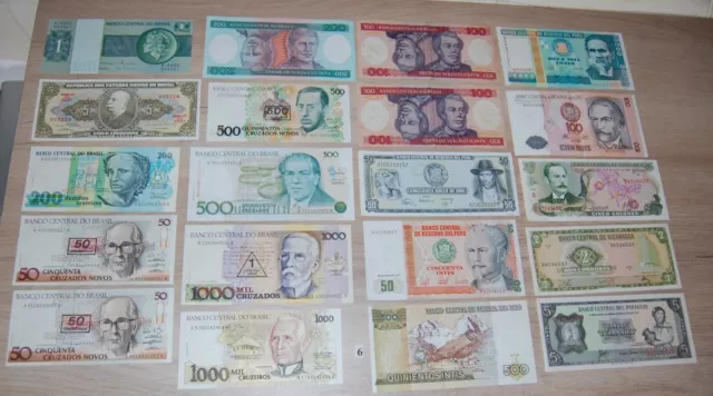 Lot N°6 , 20 Billets D'amerique Du Sud , Bresil, Perou, Costa Rica,Nicaragua...