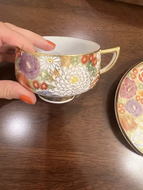Antique Japanese Meiji  Mille Fleur Satsuma Tea Cup And Saucer 3