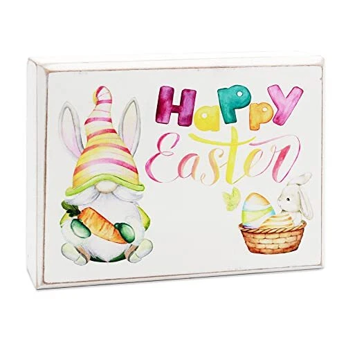 Farmhouse Happy Easter Bunny Table & Wall Box Sign  Wooden Plaque Holiday Decor