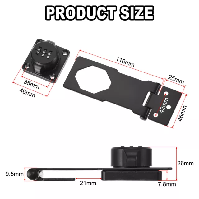 Password Hasp Locks, Cabinet Door Combination Lock, Barn Door Lock Latch Black 2