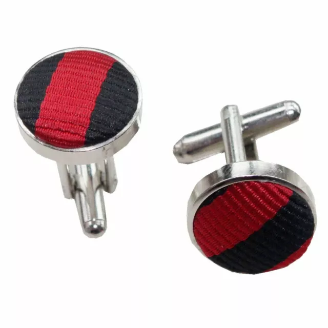 Black & Red Mens Cufflinks Thin Stripe Brass Fabric Inlay Cuff Links by DQT