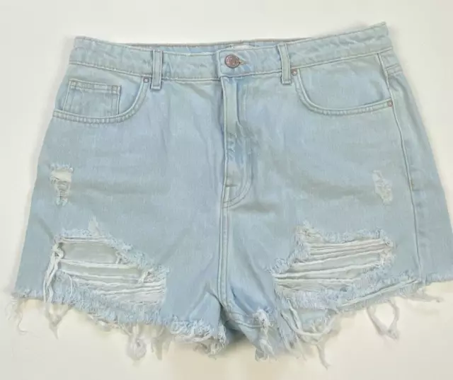 FOREVER 21 Size 31 Womens Juniors Denim Jean Booty Shorts Light Wash Distressed