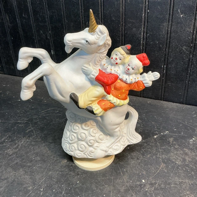 VTG UNICORN & Clown Wind Up Music Box Odd Knick Knack Funny Retro