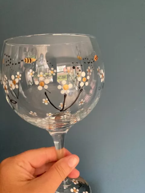 Hand painted gin glass BEE FLOWER wine glass GIFT WRAPPED Birthday present