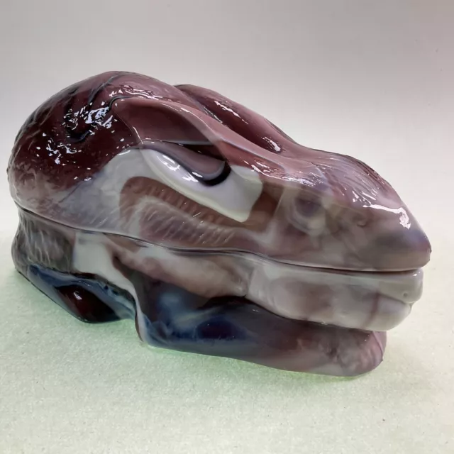 LG Wright Purple Slag Glass Bunny Rabbit On Nest Covered Dish