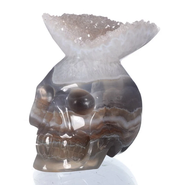Tallado de ágata/cráneo druso geoda natural de 3,43", curación de Reiki 26T53