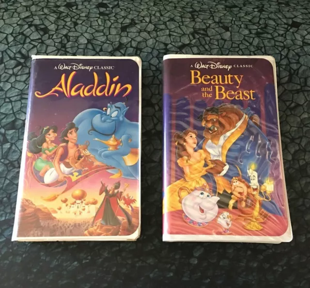 Disney Classics VHS Black Diamond Beauty and the Beast & Aladdin video tapes