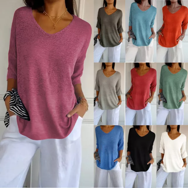 Womens Solid Baggy Tops Ladies Pullover Loose Shirts Tunic Shirt UK Hot Sell