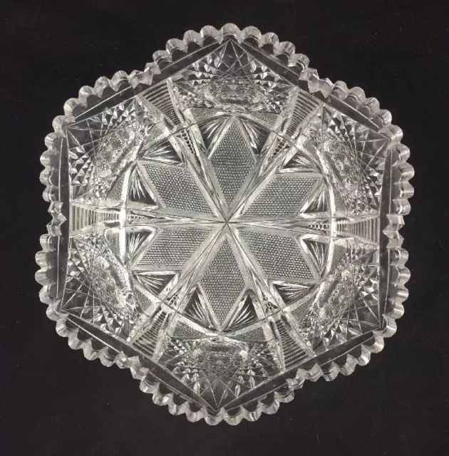 Antique American Brilliant Period ABP Deeply Cut Glass 9" x 4" Bowl