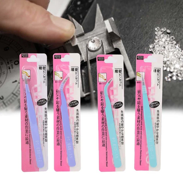2Pcs En Acier Inoxydable Nail Art Pinces Antistatiques Pinces à Manucure Courbes