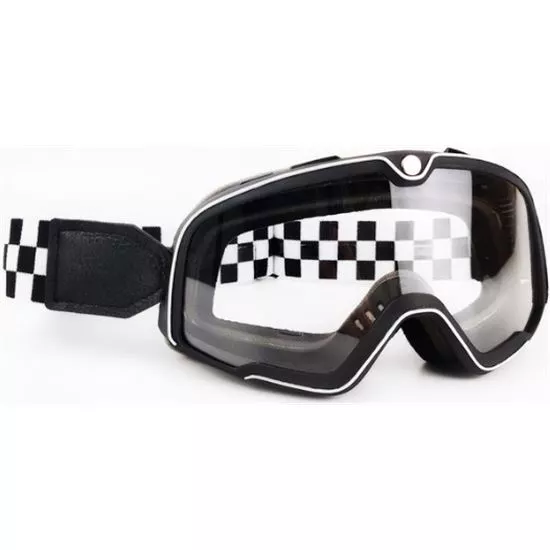 Occhiali Retro Moto Nastro Nero Bianco Schermo Trasparente