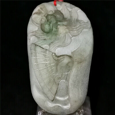 Chinese,old,jade,jadeite,rare,collection,hand-carved,pendant,necklace,zhongkui