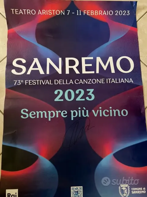 Poster originale Sanremo 2023 con autografo Marco Mengoni