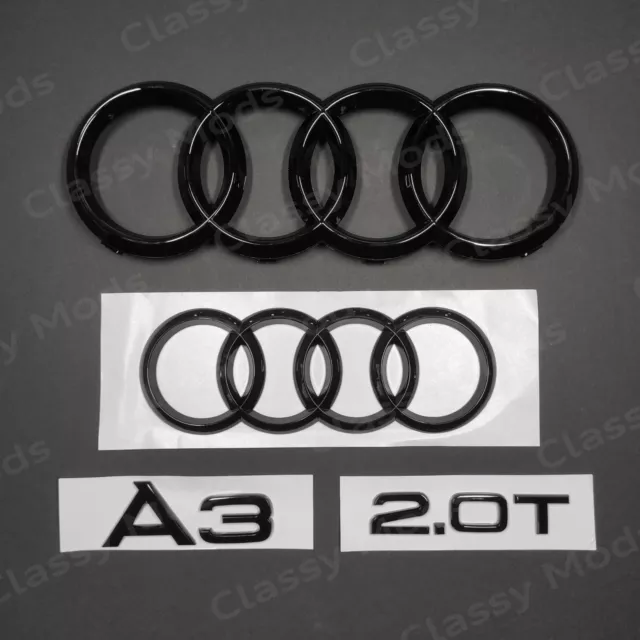 Audi A3 Front & Rear Rings Emblem Badge SET Gloss Black 2012-2020