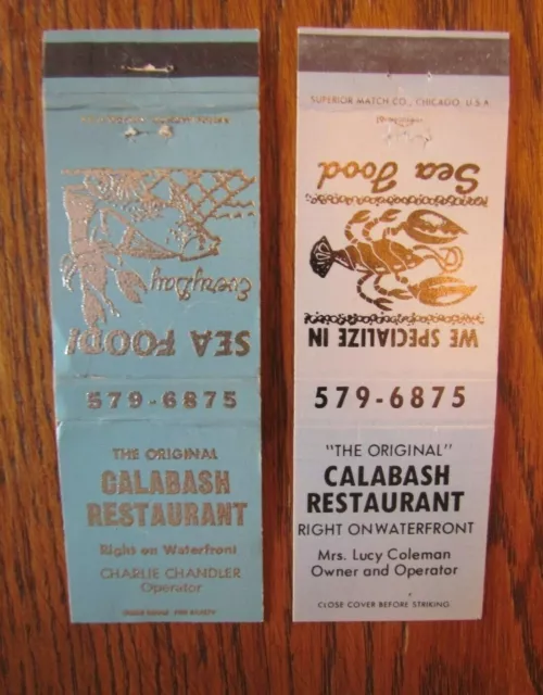 Animal 2 Lobster Matchbooks: Calabash Restaurant C. Chandler (North Carolina) F1