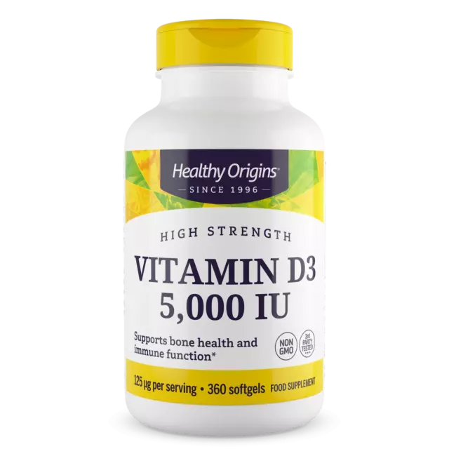 Healthy Origins Vitamin D3 5,000iu 360 Softgels Immune Health & Strong Bones