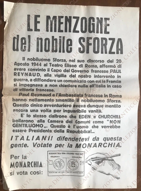 1946 Nobile Sforza Paul Reynaud Referendum Monarchia Repubblica manifesto