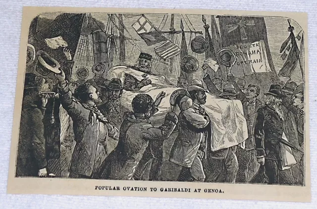 1882 Rivista Incisione ~ Ovation A Garibaldi Presso Genova, Italia