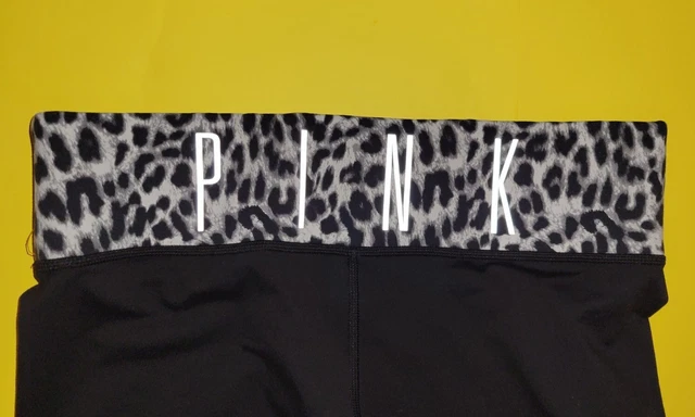 VICTORIAS SECRET PINK Leopard Print Yoga Pants Medium Fold Over 3M
