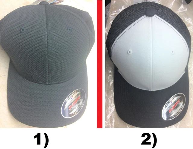 *FLEXFIT 3D Hexagon Jersey Cap L/XL + FLEXFIT Mesh Black/White Panel Hat NEW*